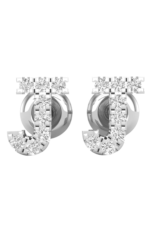 Collection 0.10 Carat (ctw) Round White Diamond Ladies Alphabet Initial letter J Stud Earrings 1/10 CT, 14K White Gold
