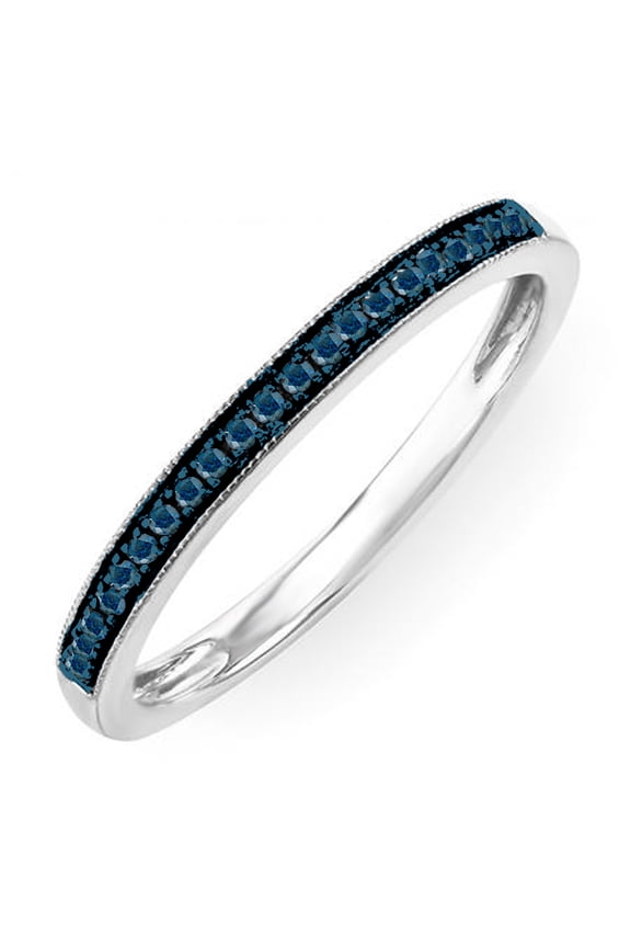 Collection 0.10 Carat (ctw) Sterling Silver Blue Diamond Wedding Anniversary Stackable Ring 1/10 CT, Size 4
