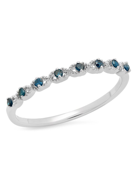 Collection 0.10 Carat (ctw) Sterling Silver Round Blue Diamond Wedding Stackable Band Ring 1/10 CT, Size 4.5