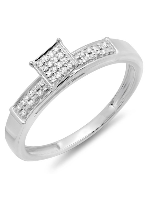 Collection 0.10 Carat (ctw) Sterling Silver Round Diamond Ladies Square Frame Micro Pave Promise Ring 1/10 CT, Size 6.5