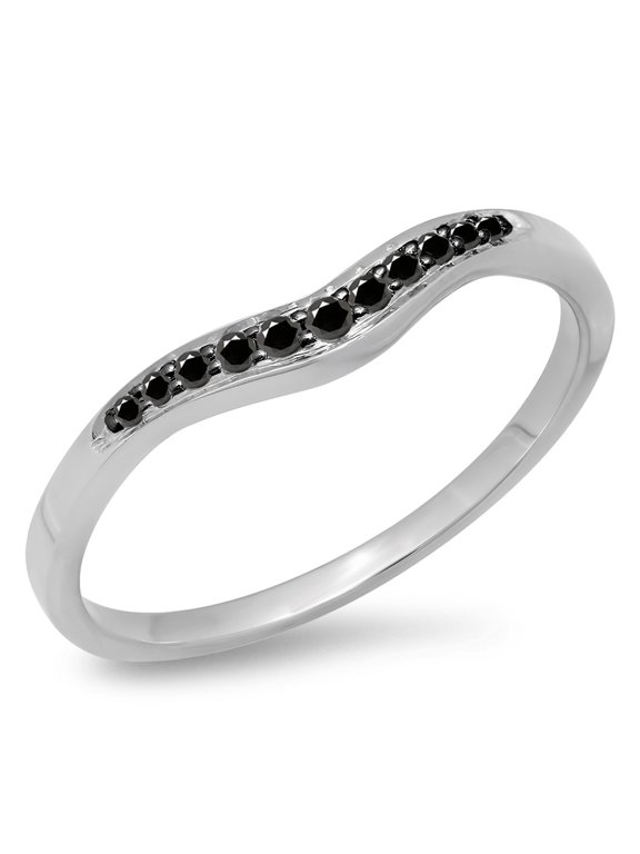 Collection 0.11 Carat (ctw) 14K Round Cut Black Diamond Wedding Stackable Contour Guard Band, White Gold, Size 6