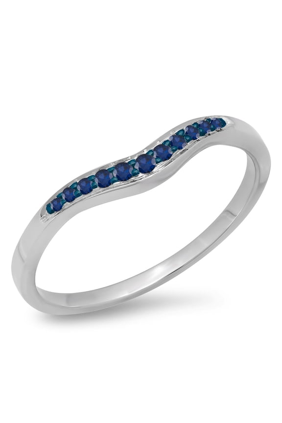 Collection 0.11 Carat (ctw) 14K Round Cut Blue Sapphire Wedding Stackable Contour Guard Band, White Gold, Size 10