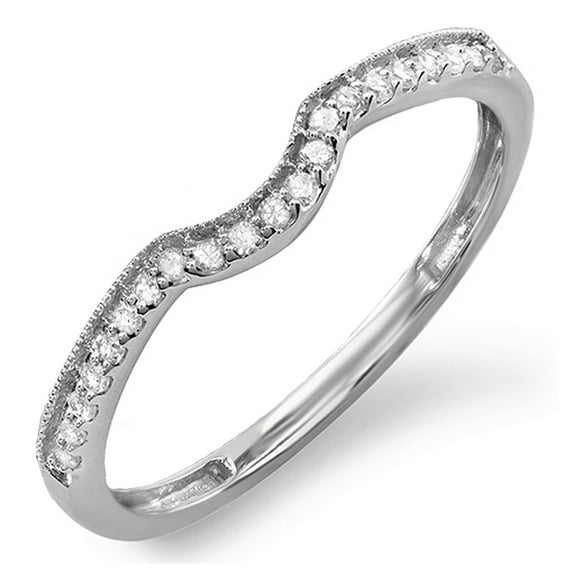 Dazzlingrock Collection 0.11 Carat (ctw) 14K Round Diamond Ladies Wedding Stackable Contour Guard Ring, White Gold, Size 6