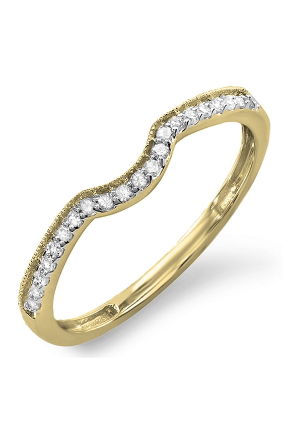 Collection 0.11 Carat (ctw) 14K Round Diamond Ladies Wedding Stackable Contour Guard Ring, Yellow Gold, Size 9