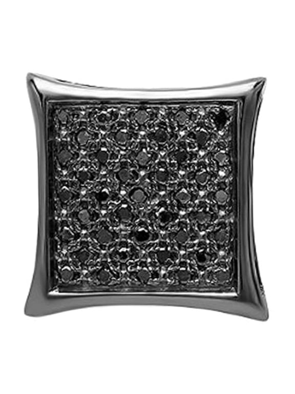 Collection Round Black Diamond 11.94mm Micropave Dice 1Pc Hip Hop Stud (0.12 ctw) in Black Plated Sterling Silver, Screw Back,Unisex Design Ladies,Mens Real Diamond Earrings