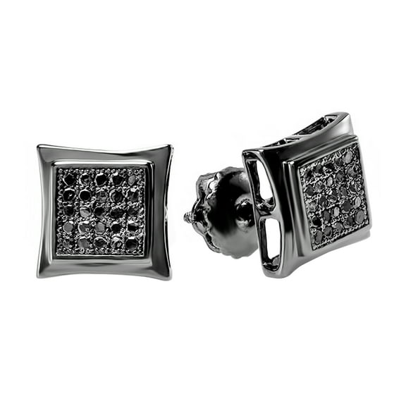 Dazzlingrock Collection 0.12 CT Round Black Diamond Mens Stud Earrings, Black Plated Sterling Silver