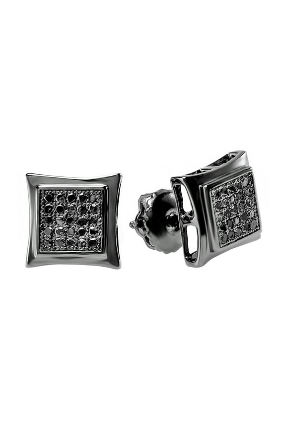 Collection 0.12 CT Round Black Diamond Mens Stud Earrings, Black Plated Sterling Silver