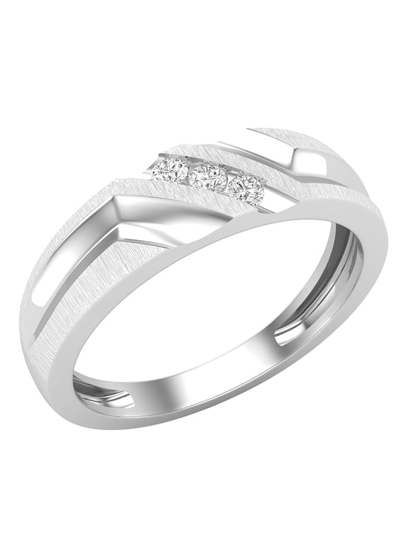 Collection 0.12 CT Round White Diamond Mens Wedding Band, Sterling Silver, Size 8.5