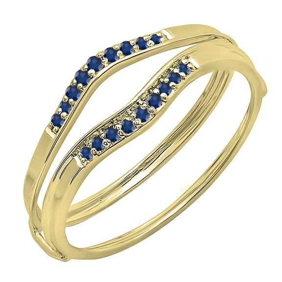 Dazzlingrock Collection 0.12 Carat (ctw) 10K Round Blue Sapphire Ladies Enhancer Guard Wedding Band, Yellow Gold, Size 9.5