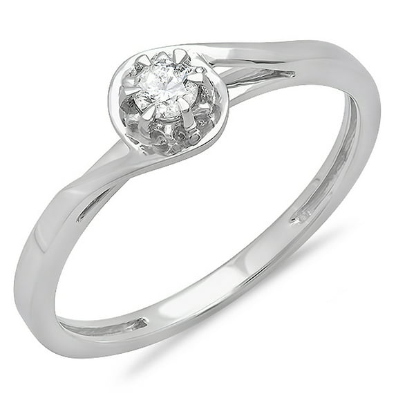 Dazzlingrock Collection 0.12 Carat (ctw) 10K Round Cut Diamond Ladies Twisted Style Solitaire Bridal Promise Ring, White Gold, Size 5.5