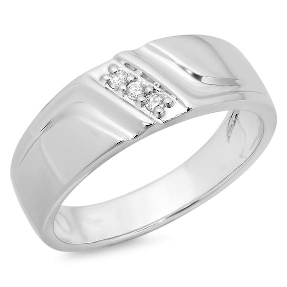 Dazzlingrock Collection 0.12 Carat (ctw) 10K Round White Diamond Men's 3 Stone Wedding Anniversary Band, White Gold, Size 10.5