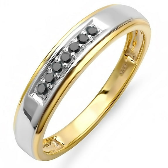 Dazzlingrock Collection 0.12 Carat (ctw) 18K Yellow Gold Plated Sterling Silver Round Black Diamond Men's Seven Stone Wedding Band, Size 10