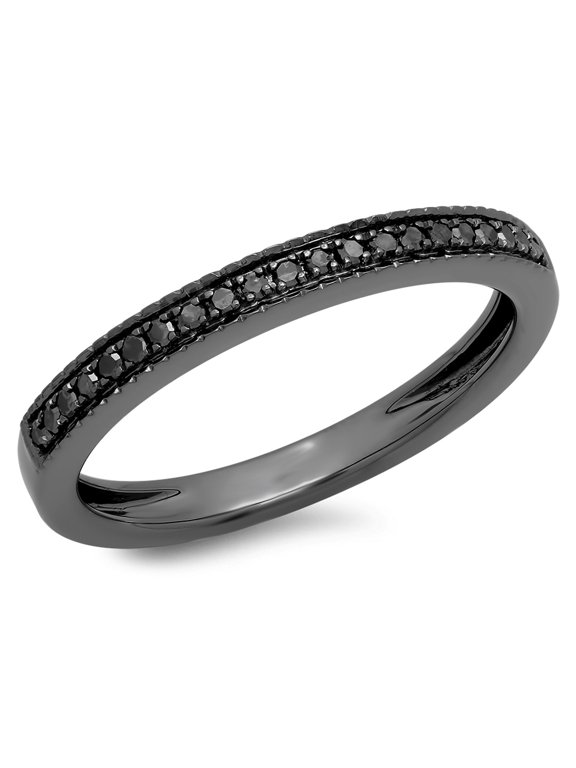 Collection 0.12 Carat (ctw) Black Rhodium Plated 10K Black Diamond Wedding Stackable Band, White Gold, Size 5.5