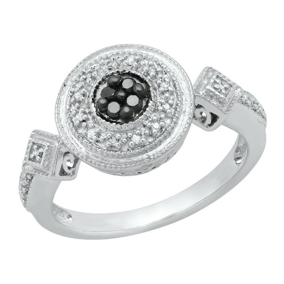 Dazzlingrock Collection 0.12 Carat (ctw) Round Black & White Diamond Cluster Engagement Ring for Women in 10K White Gold, Size 7.5