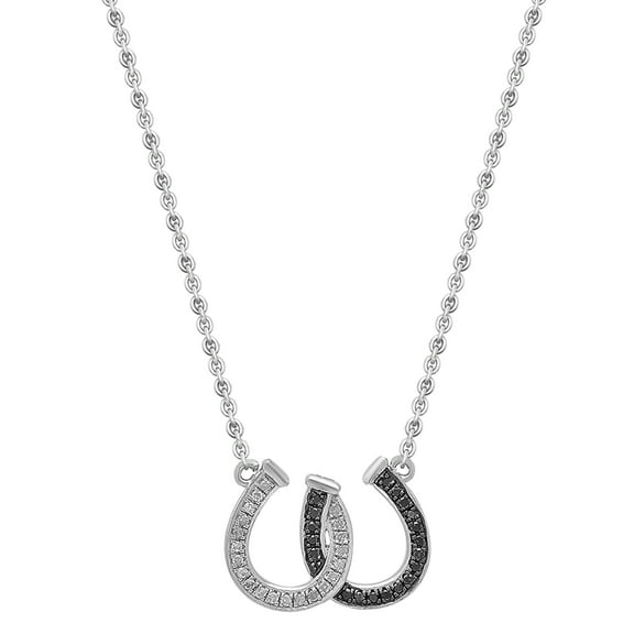 Dazzlingrock Collection 0.13 Carat (ctw) Round Black & White Diamond Horseshoe Pendant for Women with 18 Inch Silver Chain in 925 Sterling Silver