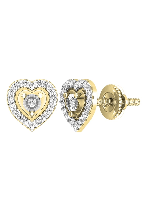 Collection 0.13 Ctw Round Lab Grown White Diamond Heart Frame Screw Back Stud Earrings For Her in 10K Solid Yellow Gold