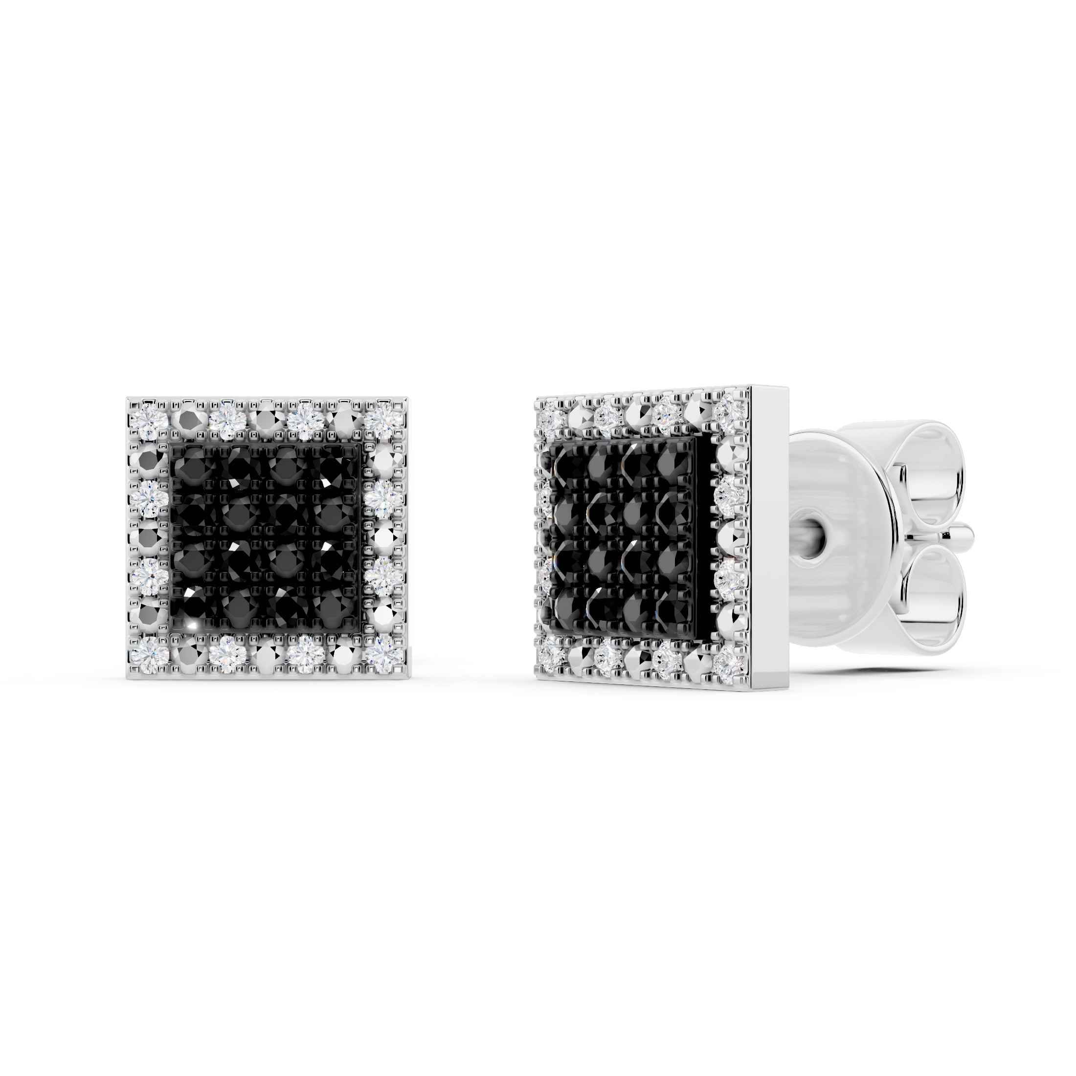 Dazzlingrock Collection 0.15 CT Round Black, White Diamond Unisex Stud Earrings, Sterling Silver