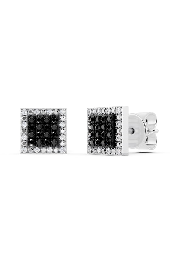 Collection 0.15 CT Round Black, White Diamond Unisex Stud Earrings, Sterling Silver