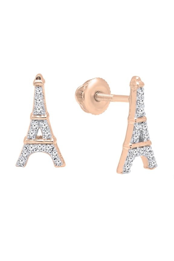 Collection 0.15 CT Round Diamond Eiffel Tower Stud Earrings for Her, 18K Rose Gold