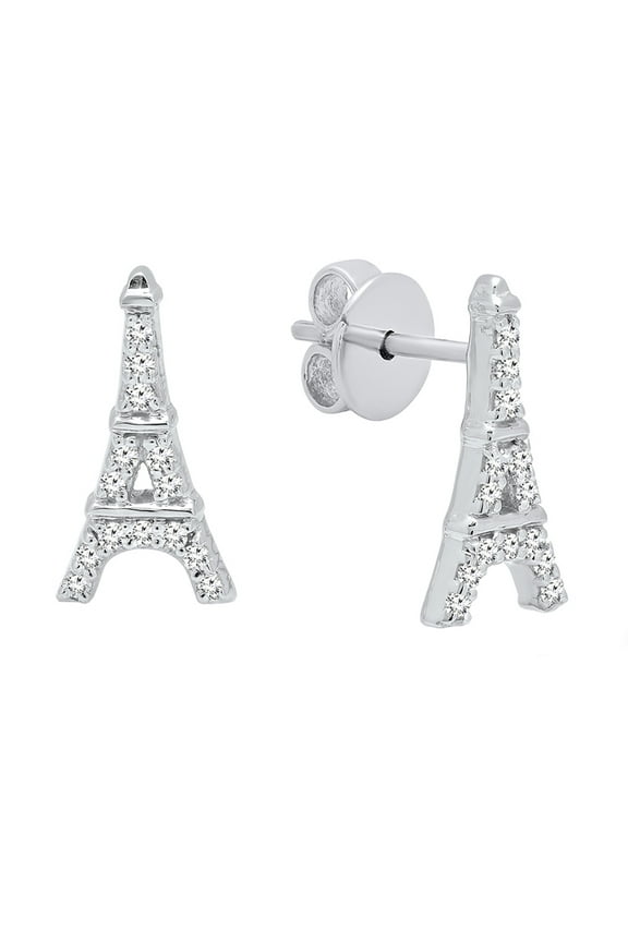 Collection 0.15 CT Round Diamond Eiffel Tower Stud Earrings for Her, Sterling Silver