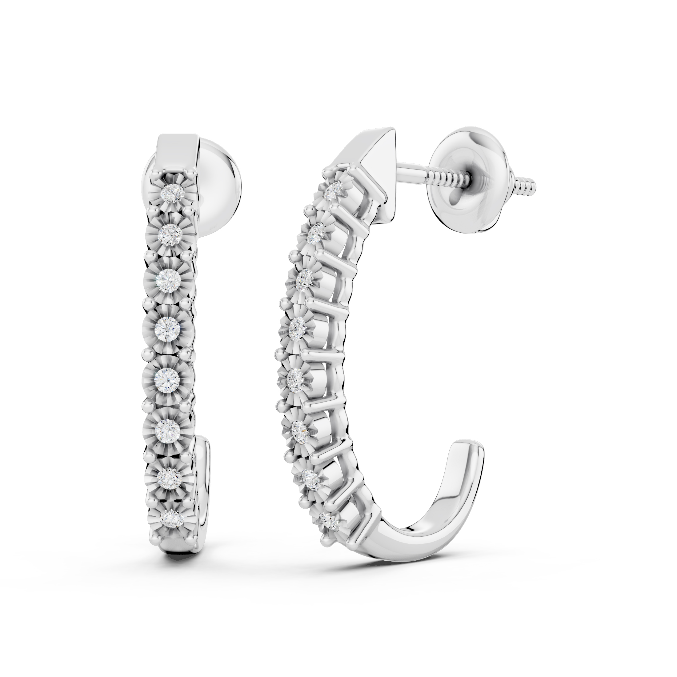 Dazzlingrock Collection 0.15 CT Round Diamond J Shaped Hoop Earrings for Her, 10K White Gold