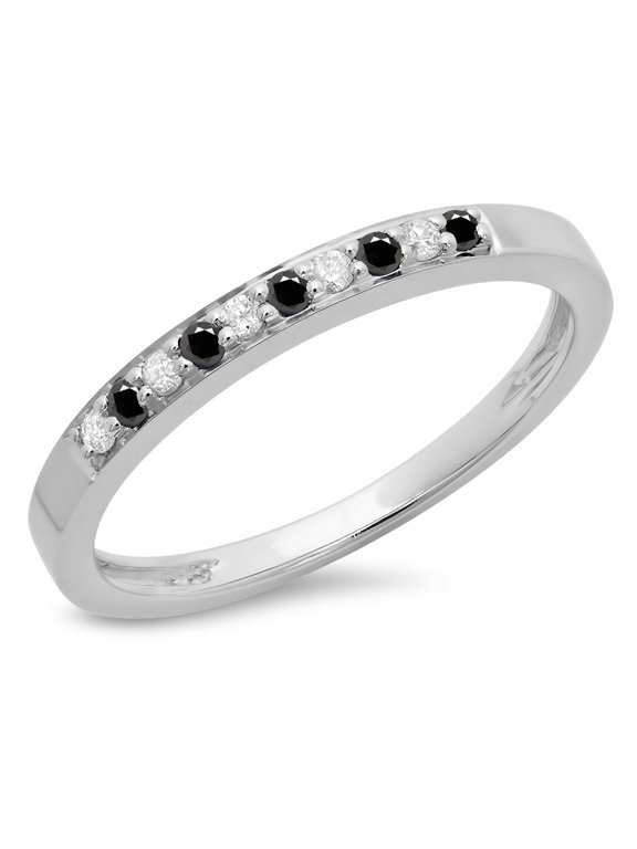 Collection 0.15 Carat (ctw) 10K Black & White Diamond Ladies Anniversary Band Stackable Ring, White Gold, Size 8