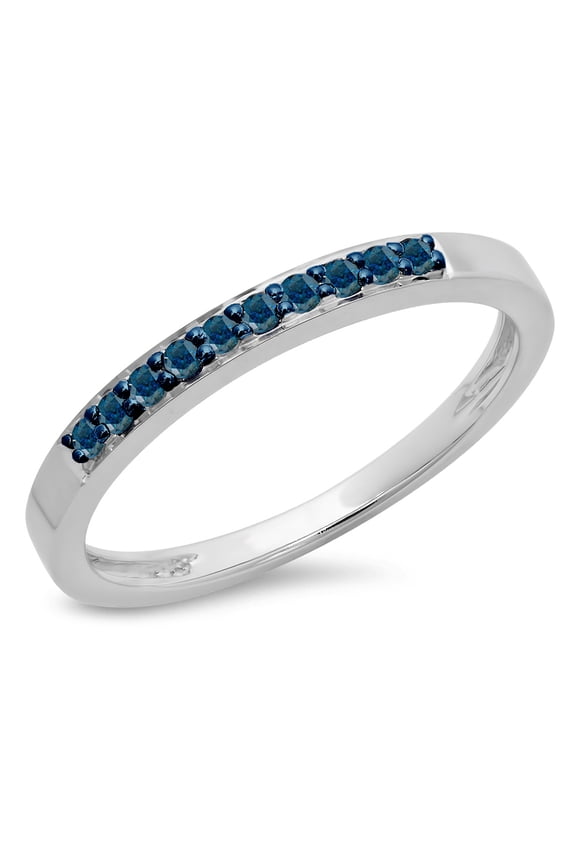Collection 0.15 Carat (ctw) 10K Blue Diamond Ladies Anniversary Wedding Band Stackable Ring, White Gold, Size 4