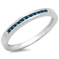 Dazzlingrock Collection 0.15 Carat (ctw) 10K Blue Diamond Ladies Anniversary Wedding Band Stackable Ring, White Gold, Size 6