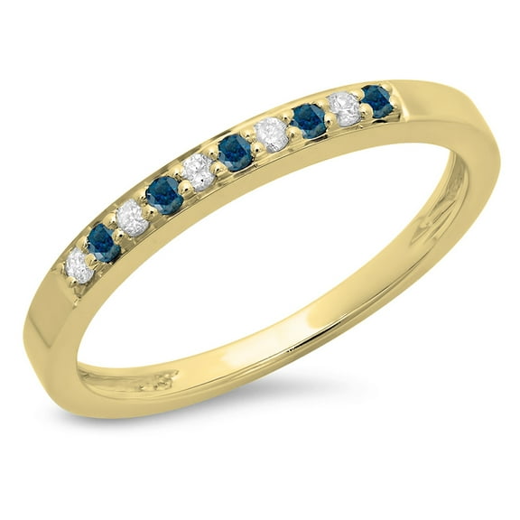 Dazzlingrock Collection 0.15 Carat (ctw) 10K Blue & White Diamond Ladies Anniversary Band Stackable Ring, Yellow Gold, Size 7