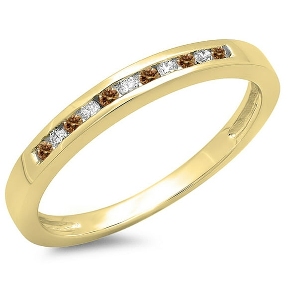 Dazzlingrock Collection 0.15 Carat (ctw) 10K Champagne & White Diamond Anniversary Wedding Stackable Band, Yellow Gold, Size 9