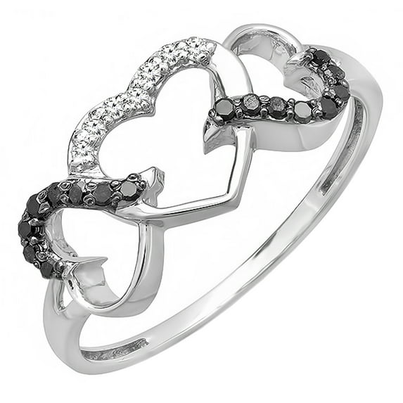 Dazzlingrock Collection 0.15 Carat (ctw) 10K Round Black & White Diamond Ladies Engagement Ring, White Gold, Size 5.5