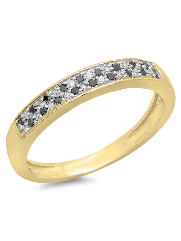 Collection 0.15 Carat (ctw) 10K Round Black & White Diamond Ladies Wedding Stackable Band, Yellow Gold, Size 5