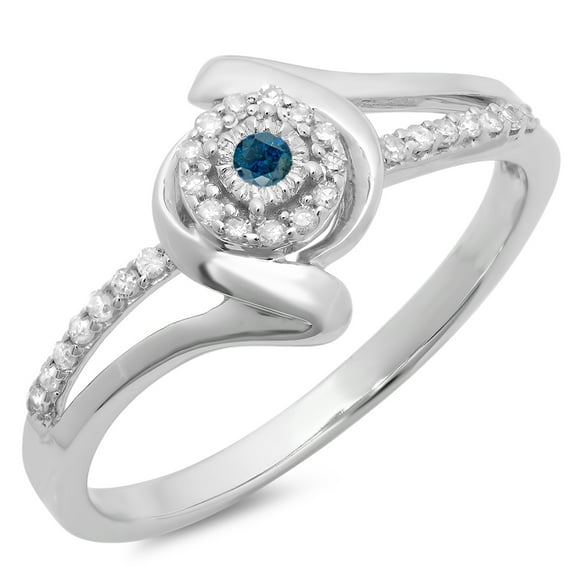Dazzlingrock Collection 0.15 Carat (ctw) 10K Round Blue & White Diamond Ladies Split Shank Promise Ring, White Gold, Size 4.5