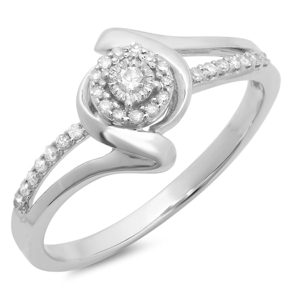 Dazzlingrock Collection 0.15 Carat (ctw) 10K Round Diamond Ladies Twisted Split Shank Promise Ring, White Gold, Size 4