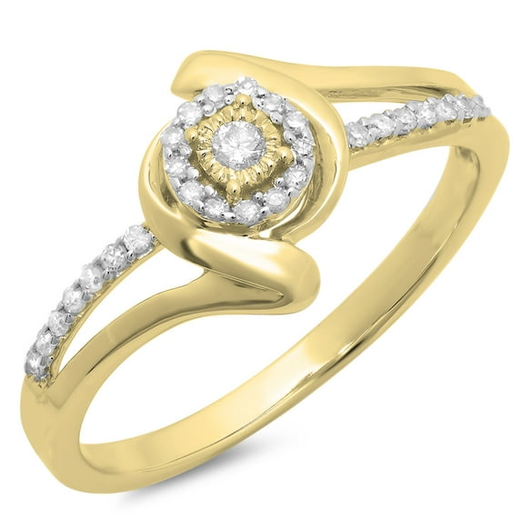 Dazzlingrock Collection 0.15 Carat (ctw) 10K Round Diamond Ladies Twisted Split Shank Promise Ring, Yellow Gold, Size 7