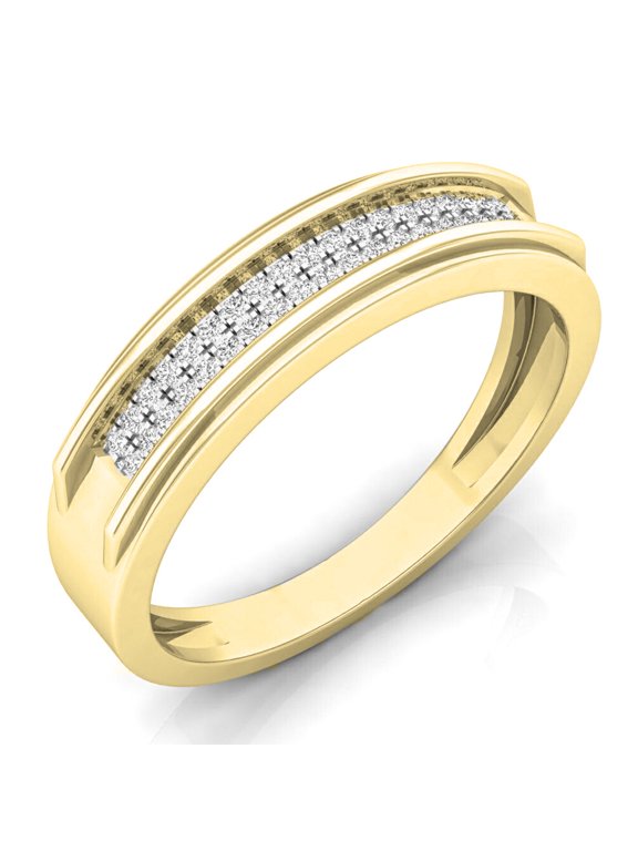 Collection 0.15 Carat (ctw) 10K Round Diamond Men's Micro Pave Hip Hop Wedding Band, Yellow Gold, Size 10
