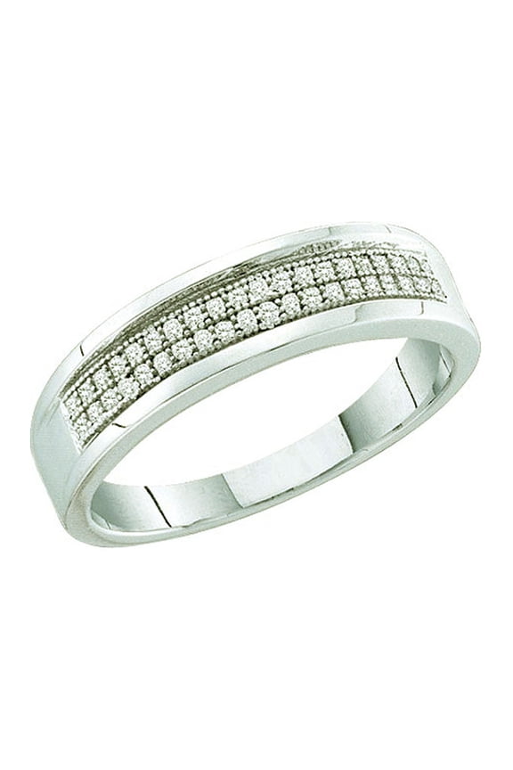 Collection 0.15 Carat (ctw) 10K Round Diamond Micro Pave Men's Fashion Wedding Band, White Gold, Size 10