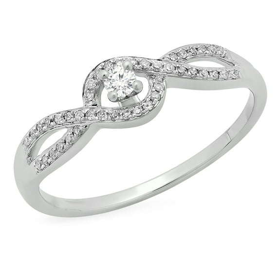 Dazzlingrock Collection 0.15 Carat (ctw) 10K Round Diamond Swirl Split Shank Bridal Engagement Ring, White Gold, Size 7