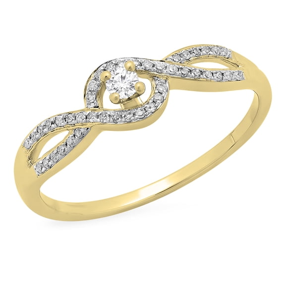 Dazzlingrock Collection 0.15 Carat (ctw) 10K Round Diamond Swirl Split Shank Bridal Engagement Ring, Yellow Gold, Size 7.5