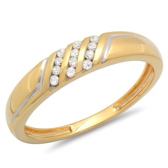 Dazzlingrock Collection 0.15 Carat (ctw) 10K Round White Diamond Men's Channel Set 3 Row Wedding Band Anniversary Ring, Yellow Gold, Size 10.5
