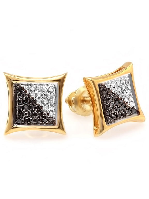 Collection 0.15 Carat (ctw) 10K White & Black Round Diamond Micro Pave Setting Kite Shape Stud Earrings, Yellow Gold