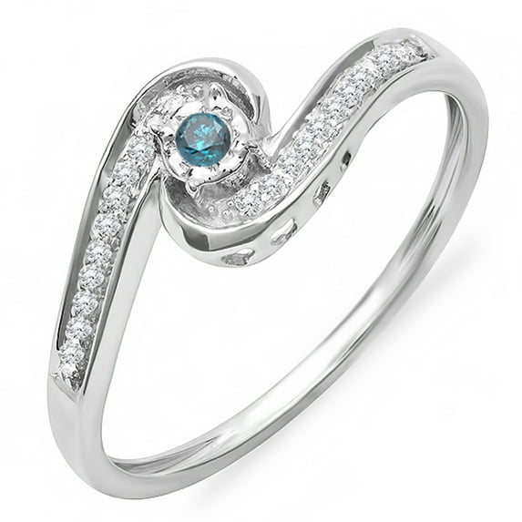 Dazzlingrock Collection 0.15 Carat (ctw) 10k Round Blue And White Diamond Ladies Swirl Promise Engagement Ring, White Gold, Size 7.5