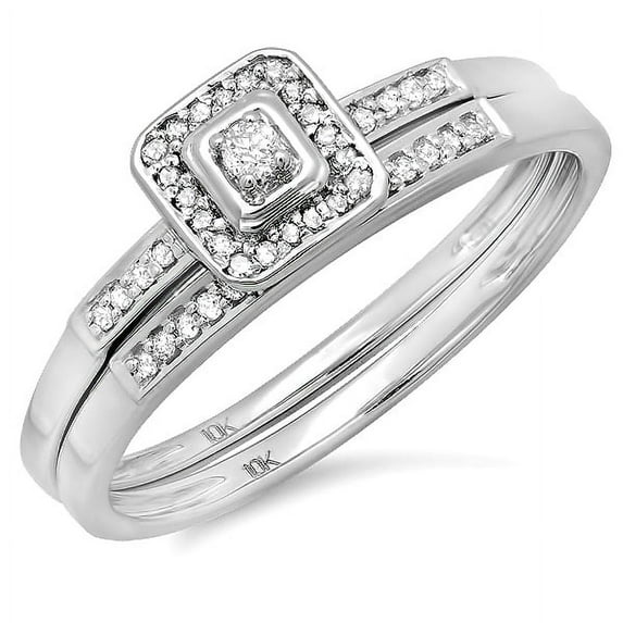 Dazzlingrock Collection 0.15 Carat (ctw) 10k Round Diamond Ladies Halo Engagement Bridal Ring Set, White Gold, Size 6.5