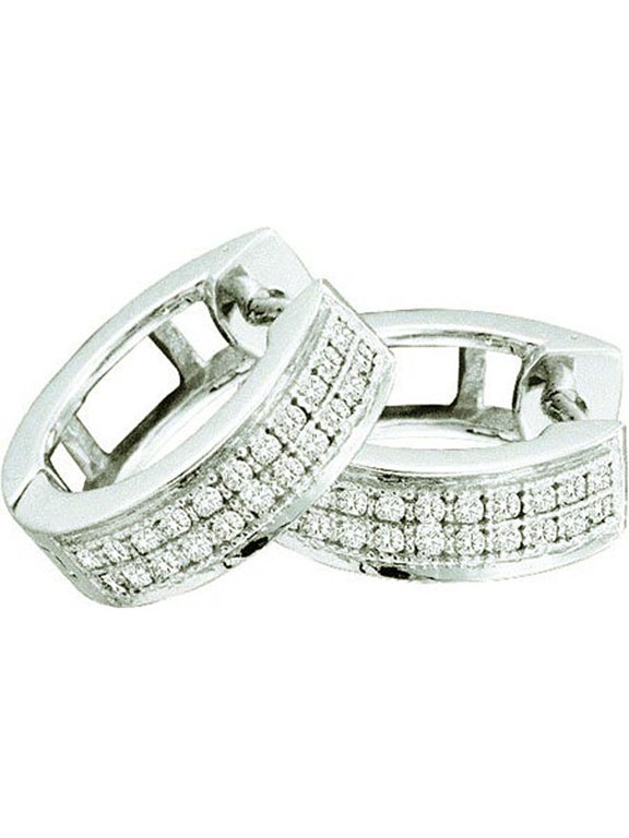 Collection 0.15 Carat (ctw) 10k Round Diamond Ladies Micro Pave Huggie Hoop Earrings, White Gold