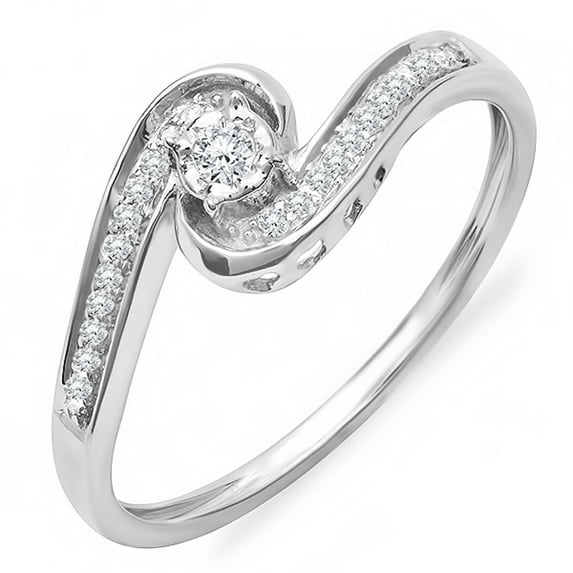 Dazzlingrock Collection 0.15 Carat (ctw) 10k Round Diamond Ladies Swirl Promise Engagement Ring, White Gold, Size 5.5