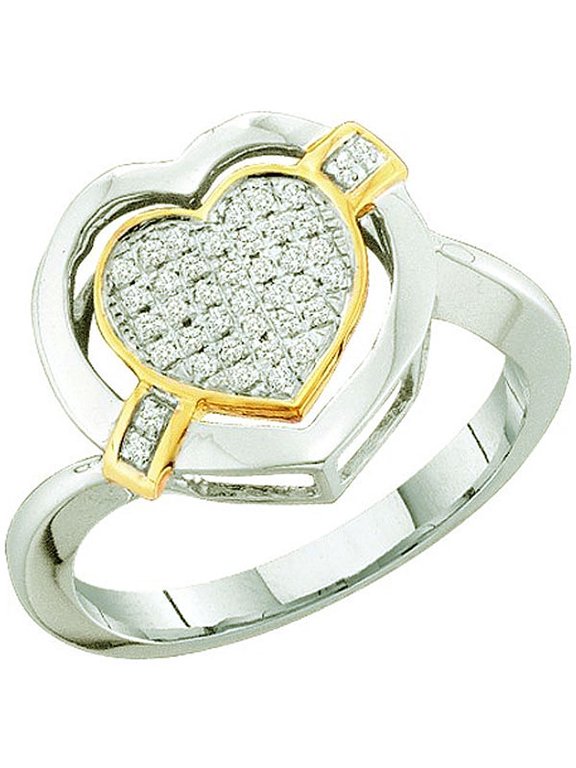 Collection 0.15 Carat (ctw) 10k Round White Diamond Ladies Micro Pave Heart Promise Ring, White Gold