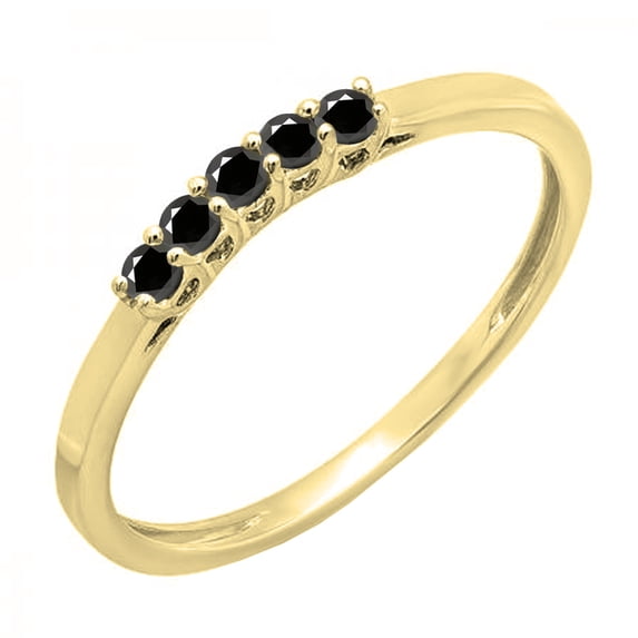 Dazzlingrock Collection 0.15 Carat (ctw) 14K Black Diamond Ladies 5 Stone Anniversary Wedding Band Ring, Yellow Gold, Size 6