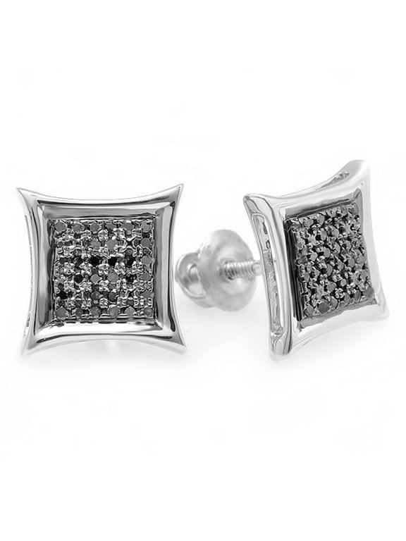 Collection 0.15 Carat (ctw) 14K Black Round Diamond Micro Pave Setting Kite Shape Stud Earrings, White Gold