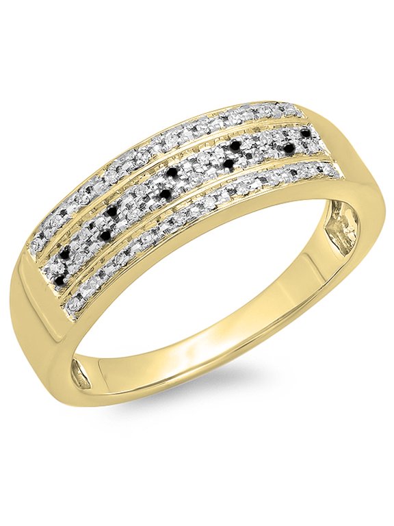 Collection 0.15 Carat (ctw) 14K Black & White Diamond Men's Micro Pave Anniversary Band Ring, Yellow Gold, Size 10