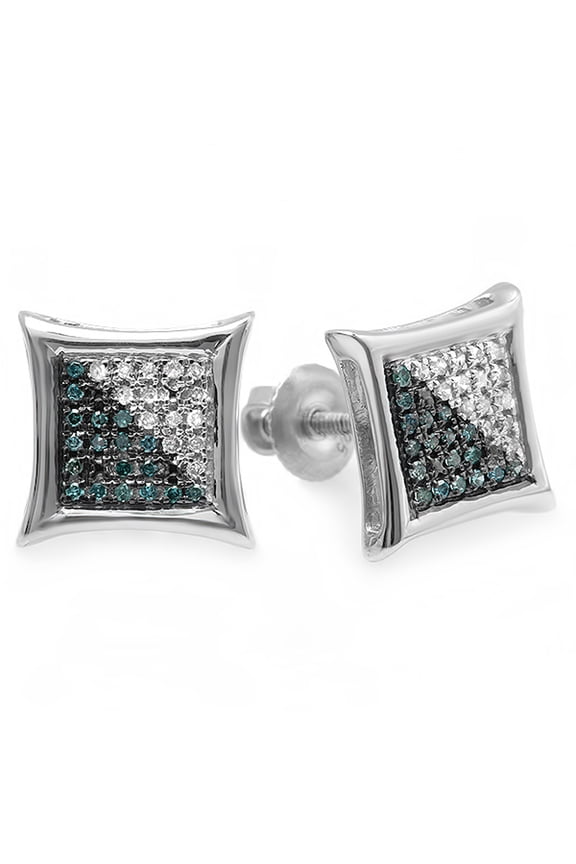 Collection 0.15 Carat (ctw) 14K Blue & White Round Diamond Micro Pave Setting Kite Shape Stud Earrings, White Gold